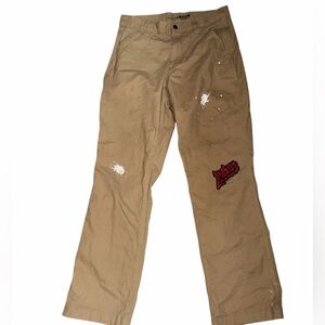 Carhartt Tan Chinos with White Paint Splatter and Red Patch